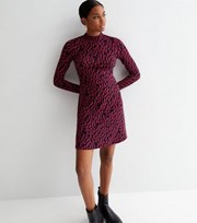 New Look Pink Abstract High Neck Long Sleeve Mini Dress
